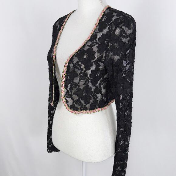 Vintage Betsey Johnson Luxe Women's Fairy Grunge Lace Bolero Top Large Black Y2K - Picture 5 of 10